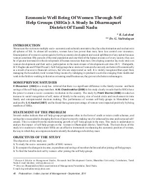 PIJM-Sep11-Article6-Economic Well Being Of Women Through Self Help Groups: A Study In Dharmapuri District of Tamil Nadu