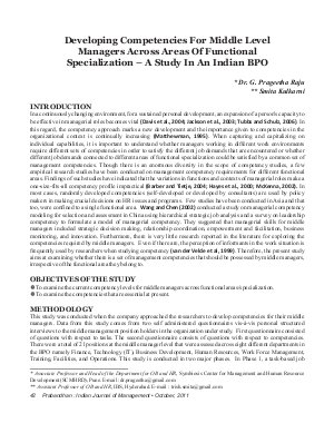 PIJM-Oct11-Article6-Developing Competencies For Middle Level Managers Across Functional Areasâ€“ A Study In An Indian BPO