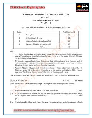 CBSE Class 9th English Communicative Syllabus 2015