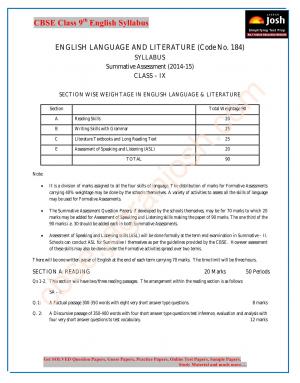 CBSE Class 9th English Language & Literature Syllabus 2015