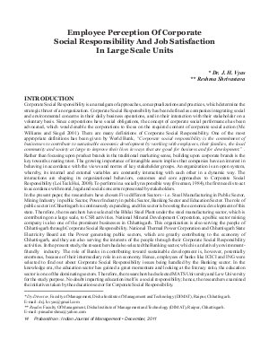 PIJM-Dec11-Article2-Employee Perception on Corporate Social Responsibility and Job Satisfaction in Large Scale Units
