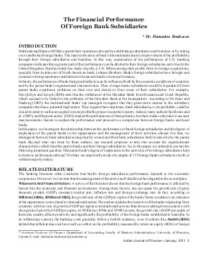 IJF-Jan11-Article1-The Financial Performance Of Foreign Bank Subsidiaries