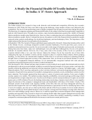 IJF-Jan11-Article2-A Study On Financial Health Of Textile Industry In India : A 'Z'-Score Approach