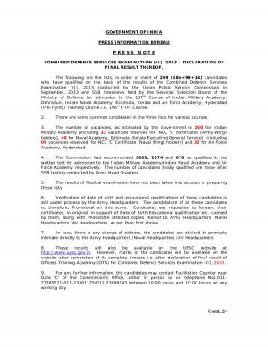 UPSC CDS Exam (II) 2013: Final Result Declared