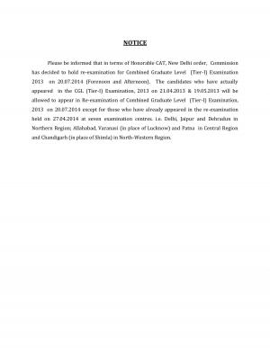 SSC CGL (Tier-I) Exam 2013: Re-Examination Notice