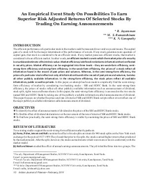 IJF-Feb11-Article2-An Empirical Event Study On Possibilities To Earn Superior Risk Adjusted Returns Of Selected Stocks By Trading On Earning Announcements