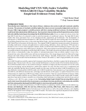 IJF-Feb11-Article6-Modeling S&P CNX Nifty Index Volatility With GARCH Class Volatility Models : Empirical Evidence From India