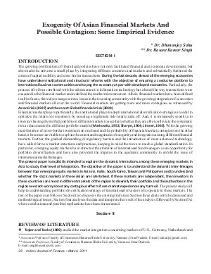 IJF-March11-Article4-Exogenity of Asian Financial Markets And Possible Contagion: Some Empirical Evidence