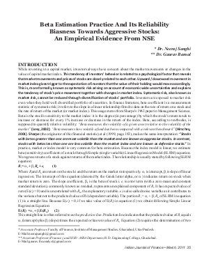 IJF-March11-Article5-Beta Estimation Practice And Its Reliability Biasness Towards Aggressive Stocks : An Empirical Evidence From NSE