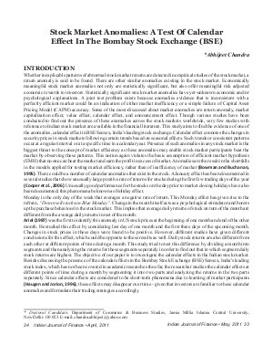 IJF-May11-Article3-Stock Market Anomalies : A Test Of Calendar Effect In The Bombay Stock Exchange (BSE)