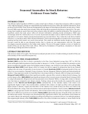 IJF-May11-Article5-Seasonal Anomalies In Stock Returns : Evidence From India