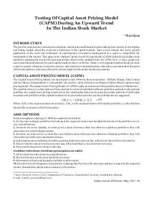 IJF-May11-Article6-Testing Of Capital Asset Pricing Model (CAPM) During An Upward Trend In The Indian Stock Market