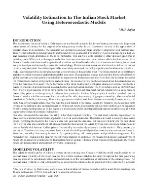 IJF-June11-Article4-Volatility Estimation In The Indian Stock Market Using Heteroscedastic Models