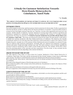 IJF-June11-Article5-A Study On Customer Satisfaction Towards Hero Honda Motorcycles In Coimbatore,Tamil Nadu