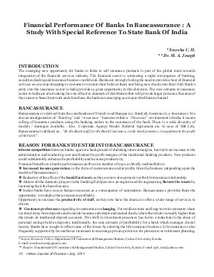 IJF-July11-Article2-Financial Performance Of Banks In Bancassurance: A Study With Special Reference To State Bank Of India