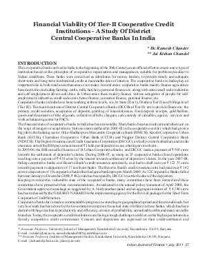 IJF-July11-Article5-Financial Viability of Tier-II Cooperative Credit Institutions â€“A Study Of District Central Cooperative Banks In India
