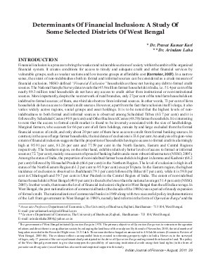 IJF-Aug11-Article4-Determinants of Financial Inclusion: A Study of Some Selected Districts of West Bengal, India