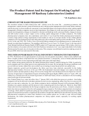 IJF-Aug11-Article6-The Product Patent And Its Impact On Working Capital Management of Ranbaxy Laboratories Limited