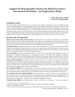 IJF-Sep11-Article4-Impact Of Demographic Factors On Retail Investorsâ€™ Investment Decisions - An Exploratory Study