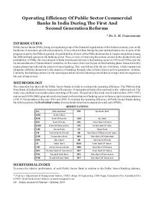 IJF-Oct11-Article4-Operating Efficiency Of Public Sector Commercial Banks In India During The First And Second Generation Reforms