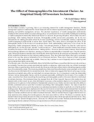 IJF-Oct11-Article5-The Effect of Demographics on Investment Choice: An Empirical Study of Investors in Jammu