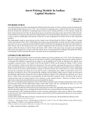 IJF-Nov11-Article1-Asset Pricing Models In Indian Capital Markets