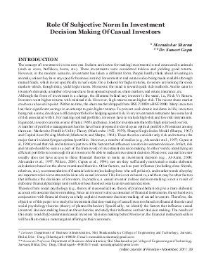 IJF-Nov11-Article5-Role Of Subjective Norm In Investment Decision Making Of Casual Investors