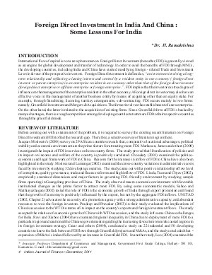 IJF-Dec11-Article1-Foreign Direct Investment In India And China: Some Lessons For India