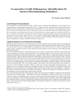 IJF-Dec11-Article3-Co-Operative Credit Delinquency: Identification Of Factors Discriminating Defaulters