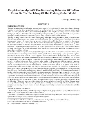 IJF-Dec11-Article6-Empirical Analysis Of The Borrowing Behavior Of Indian Firms On The Backdrop Of The Pecking Order Model