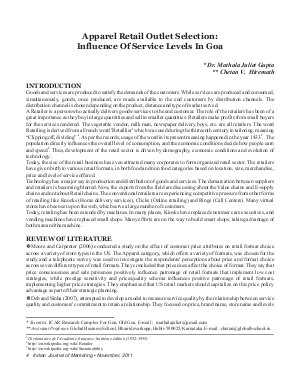 IJM-Nov11-Article1-Apparel Retail Outlet Selection: Influence Of Service Levels In Goa