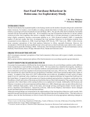 IJM-Nov11-Article3-Fast Food Purchase Behaviour in Botswana: An Exploratory Study