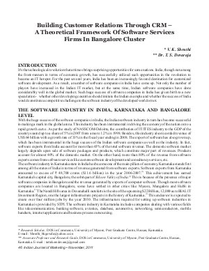 IJM-Nov11-Article6-Building Customer Relations Through CRM â€“ A Theoretical Framework of Software Services Firms in Bangalore Cluster