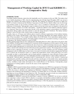 IJF-Feb10-Article2-Management of Working Capital In IFFCO and KRIBHCO - A Comparative Study