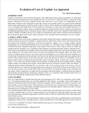 IJF-Feb10-Article6-Evolution of Cost of Capital : An Appraisal