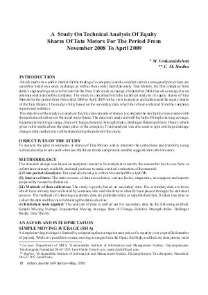 IJF-May10-Article3-A Study On Technical Analysis Of Equity Shares of Tata Motors For The Period From November 2008 To April 2009