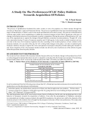 IJF-June10-Article5-A Study On The Preferences of LIC Policy Holders Towards Acquisition of Policies