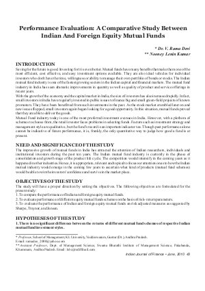 IJF-June10-Article6-Performance Evaluation : A Comparative Study Between Indian and Foreign Equity Mutua Funds