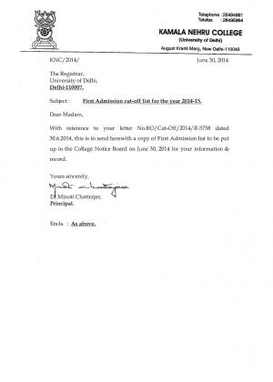 Kamala Nehru College First Cut off