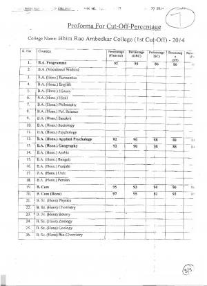 Bhim Rao Ambedkar College - First Cut-off