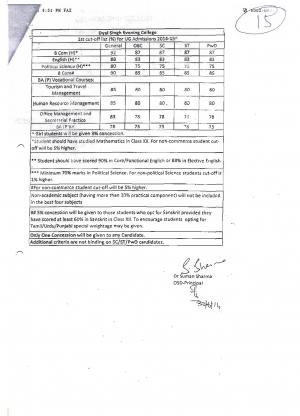 Dyal Singh Evening College - First Cut-off