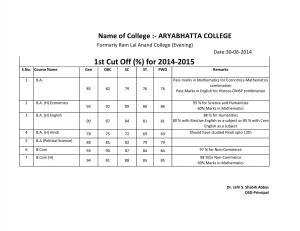 Ram Lal Anand college Evening Aryabhatta College First Cut off