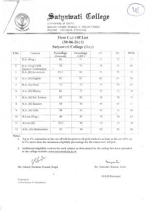Satyawati College Day First Cut off