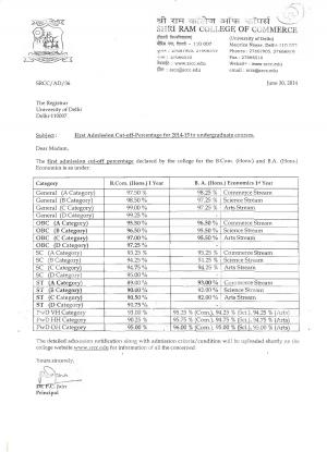 Shri Ram college of Commerce First Cut off