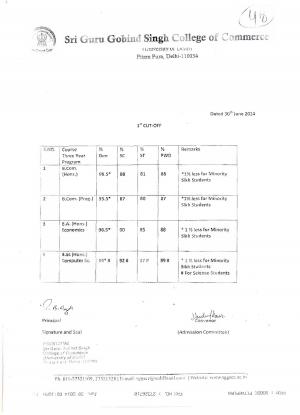 Sri Guru Gobind Singh college of Commerce First Cut off