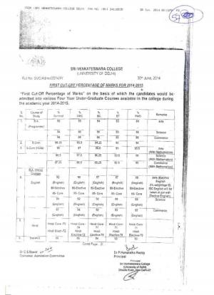 Sri Venkateswara College First Cut off