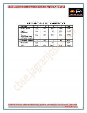 CBSE Class 9 Mathematics Sample Paper Term 1 2012