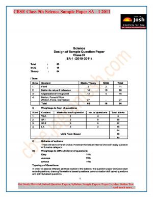 CBSE Class 9 Science Sample Paper Term 1 2011