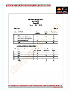 CBSE Class 9 Science Sample Paper Term 1 2012