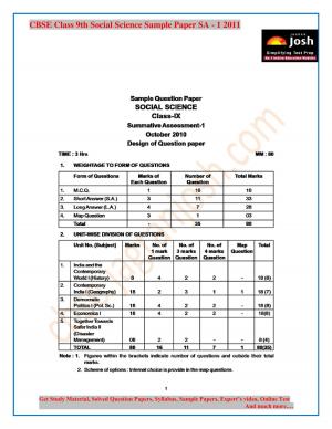 CBSE Class 9 Social Science Sample Paper Term 1 2011